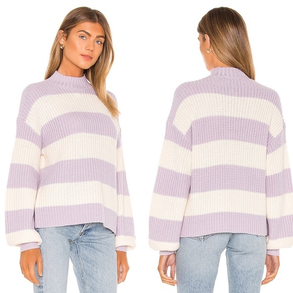 Sanctuary Lilac & White Stripe Mock Neck Sweater - Picture 1 of 10